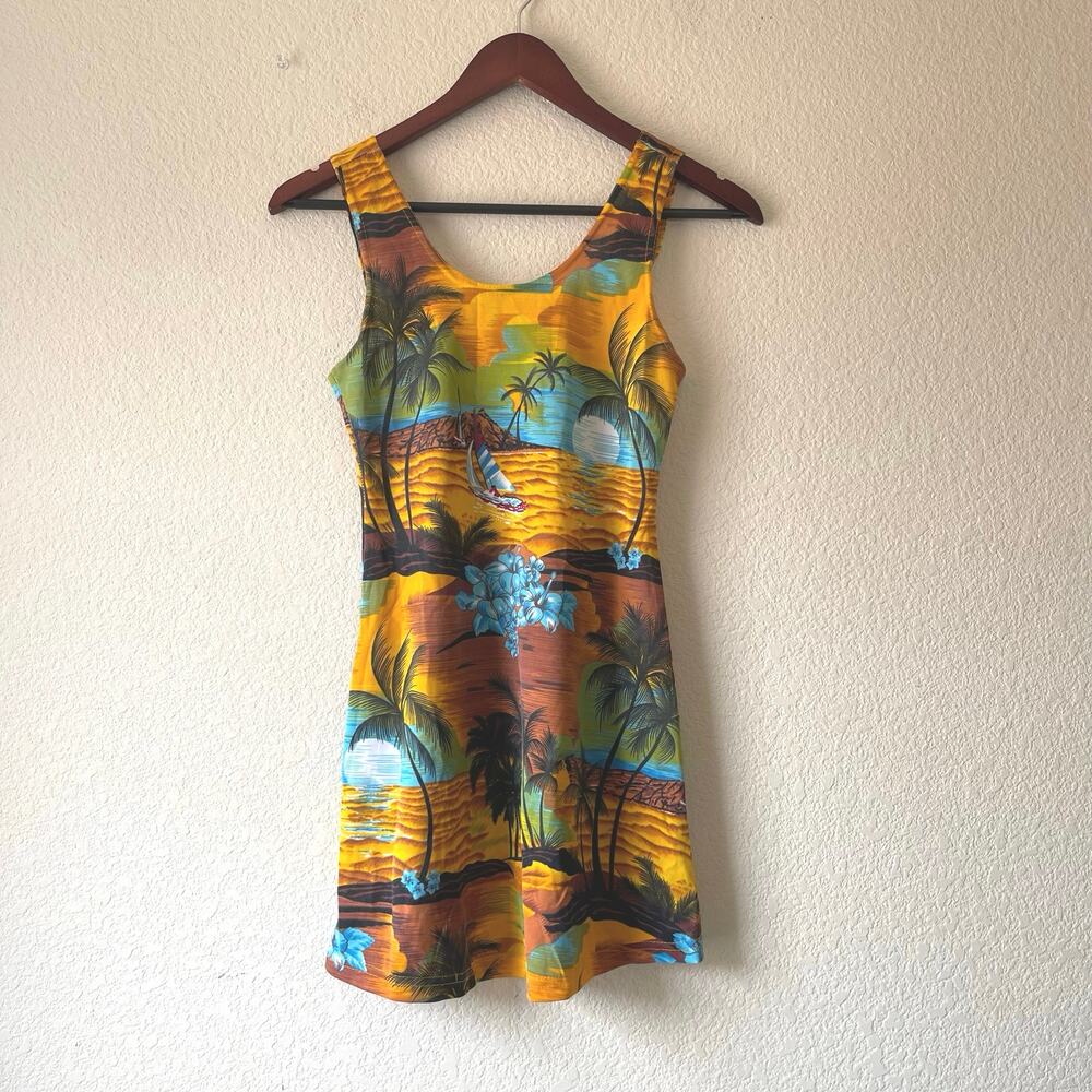 Vintage 70s mini bodycon beach Hawaiian‎ themed size xs